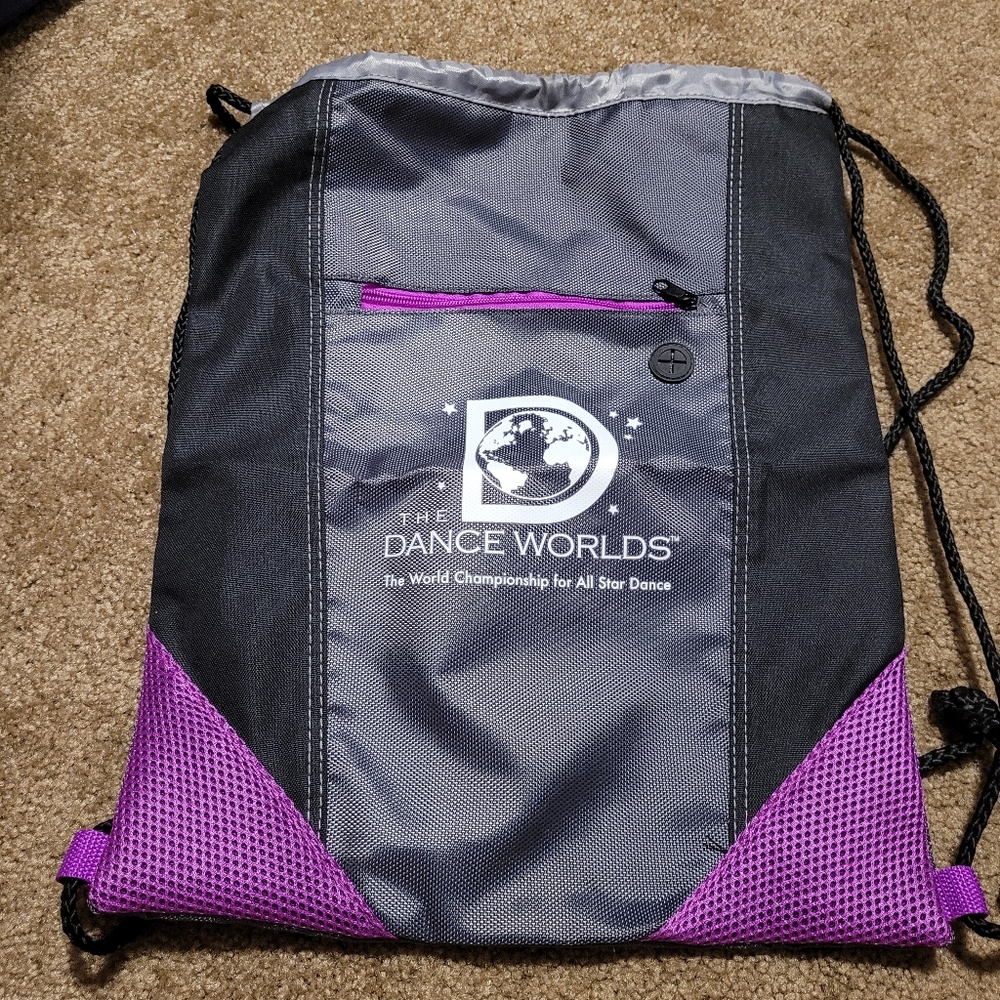 Dance Worlds Drawstring Bag with Purple Accents